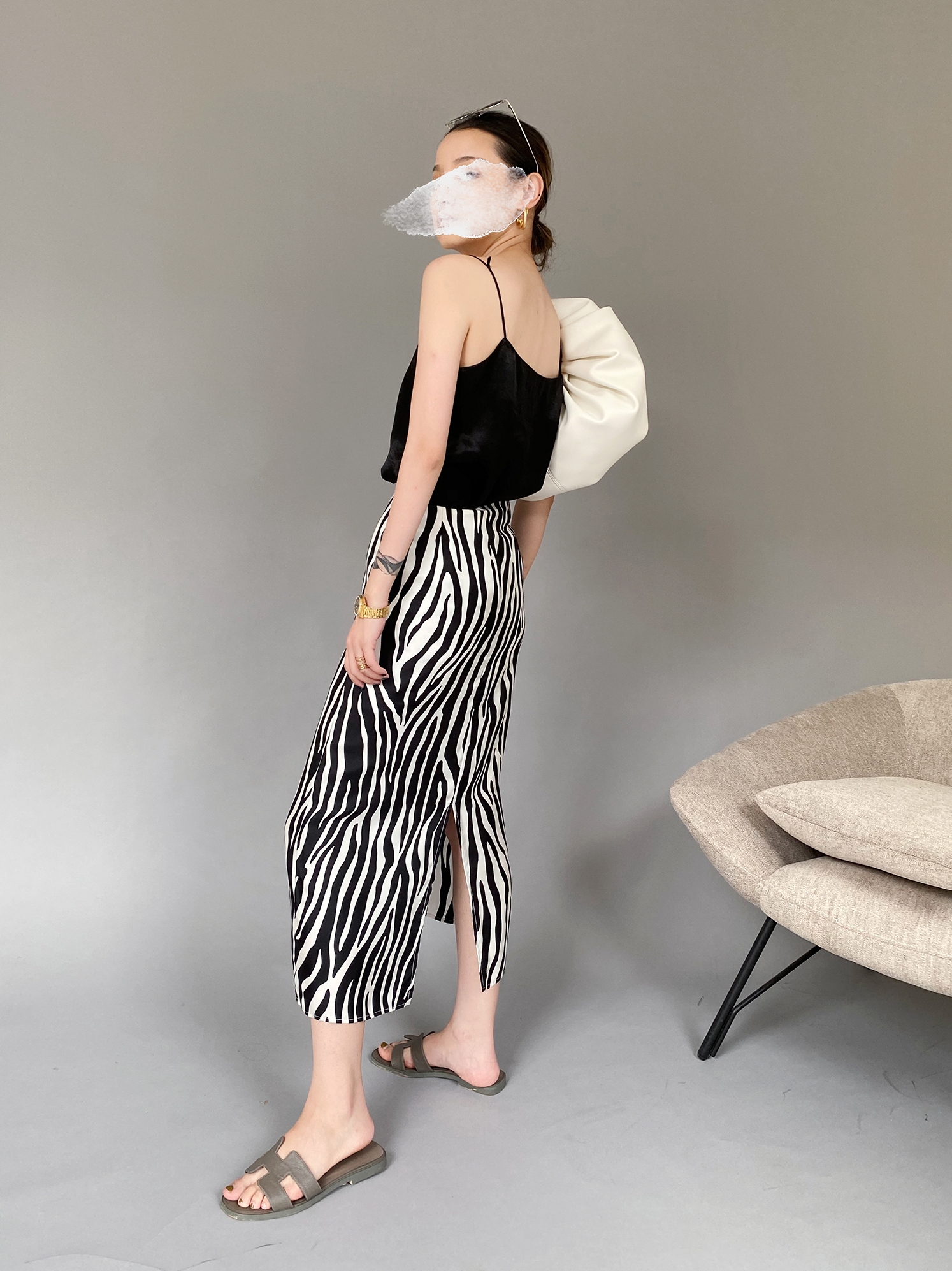 Mogas 重磅真丝炸街BI入 100桑蚕丝DU家定纺斑马纹半身裙吊带长裤