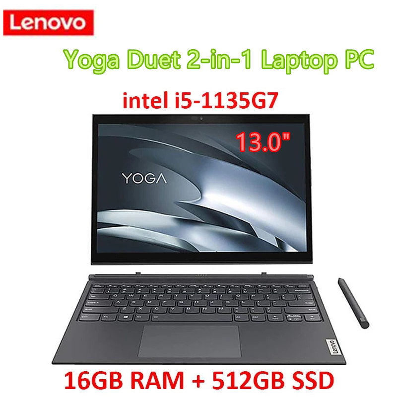 2021 New Lenovo Yoga Duet 2-in-1 Laptop PC 2K Touch Tablet+Keyboard intel i5-1135G7 16GB 512GB SSD Touch ThunderBolt4 Ultraslim