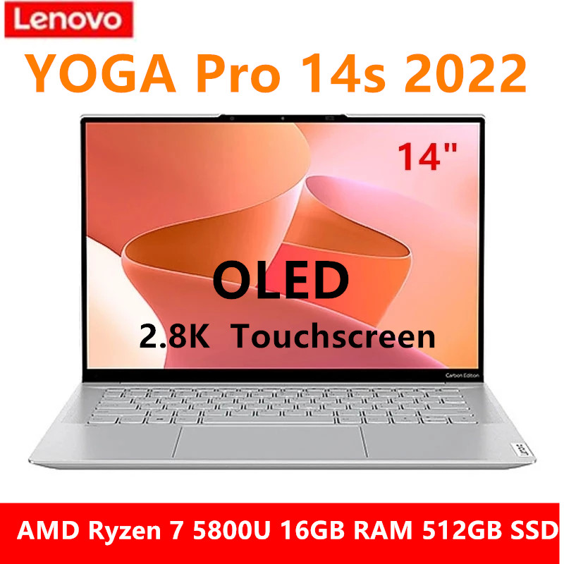 Lenovo YOGA Pro 14s (Yoga Slim 7) Carbon Laptop AMD Ryzen 7 5800U 16GB RAM 512GB SSD 2.8K OLED Touchscreen Notebook Ultraslim