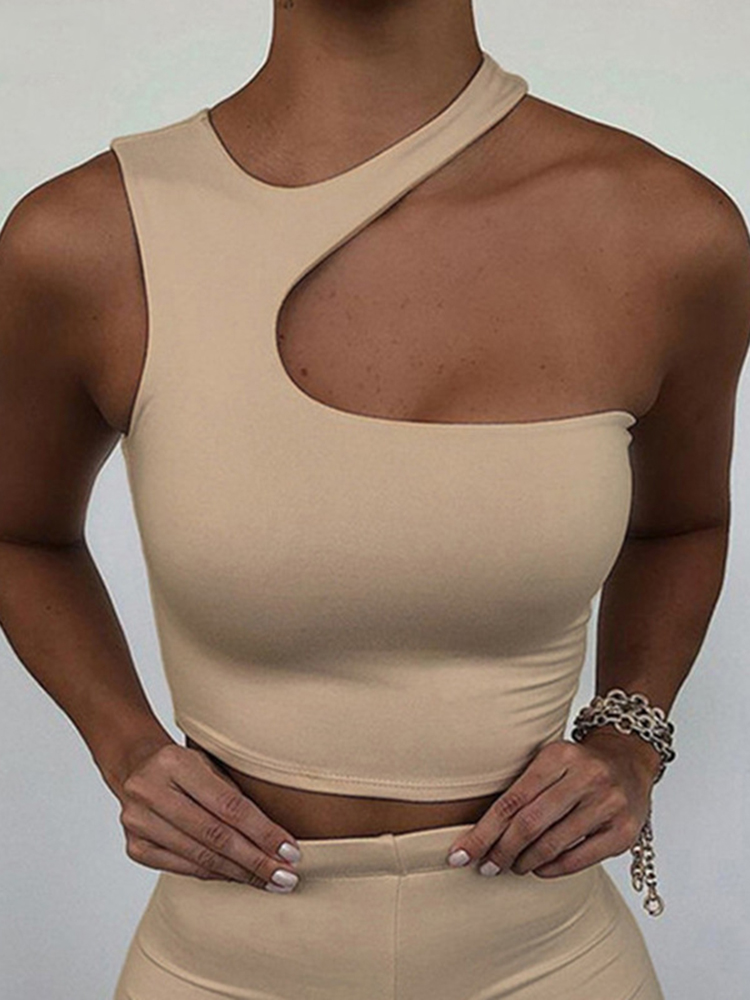 Cut Out Sexy Crop Off Shoulder Solid 2022 Skinny Sport Short Tops Women Tank Irregular Summer Tube Tops