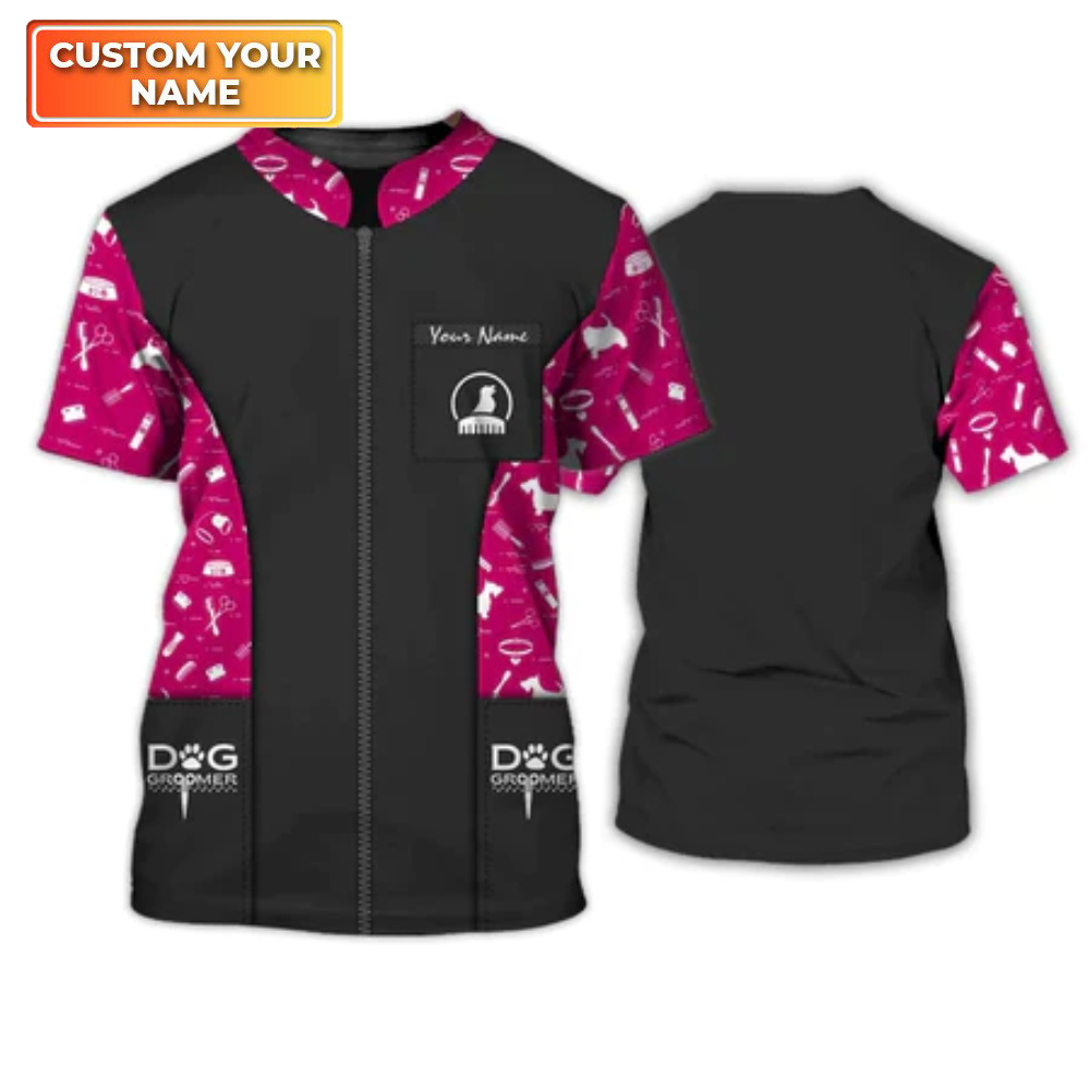 2023 Summer Pet Grooming Personalized Logo Workwear T-shirts Dog Groomer Customized Name Loose Casual Unisex Clothing Pullover