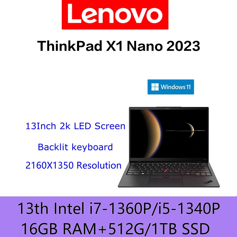 Lenovo ThinkPad X1Nano 2023 Laptop Intel i7-1360P/i5-1340P 16GB RAM+512G/1T/2TB SSD 13Inch 2k LED Screen Notebook Computer PC