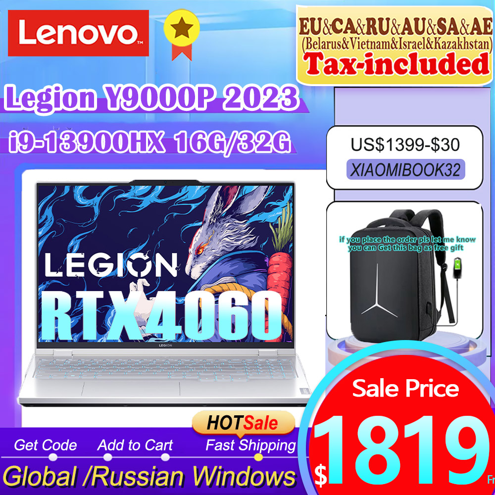 2023 White Lenovo Legion Y9000P Gaming Laptop 13th I9-13900HX 16G/32G RAM 1T/2T SSD RTX 4060 16inch 240Hz Game Notebook PC Grey