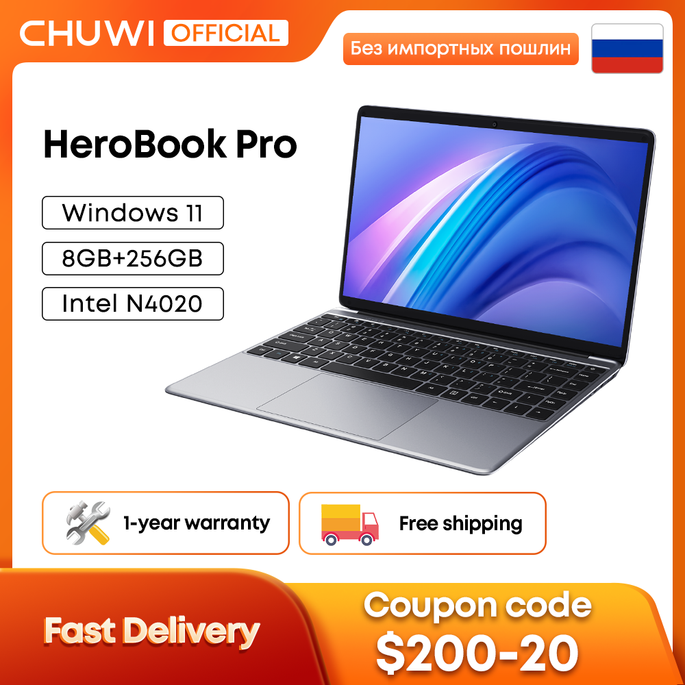 CHUWI HeroBook Pro 14.1" FHD Display Intel Celeron N4020 Dual-core 6GB RAM 128GB ROM Windows 11 Laptop with Full Size Keyboard