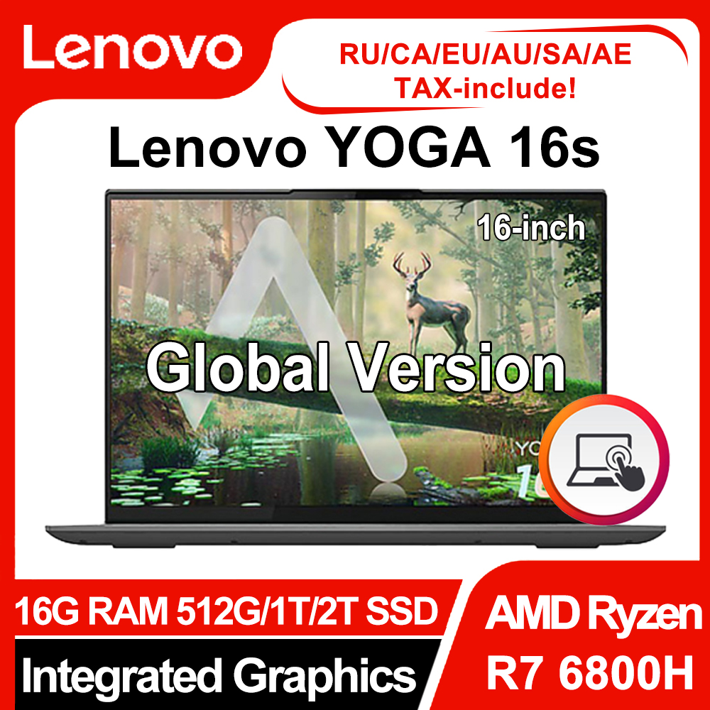 Lenovo YOGA 16s Laptop Ryzen R7 6800H Integrated Graphics 16G RAM 512G/1T/2T SSD 16Inch 2.5K 165Hz Touch Screen Notebook Compute