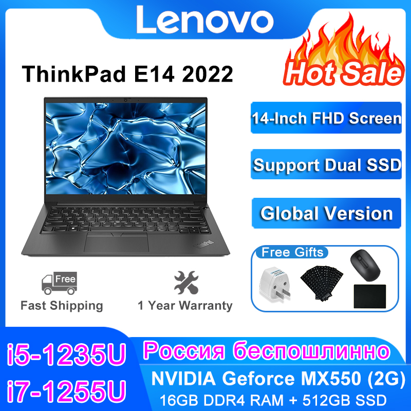 Lenovo Laptop ThinkPad E14 2022 i5-1235U/i7-1255U MX550 16G 512GB 14-Inch 100%sRGB FHD Wide Viewing Angle LED Backlit Screen PC