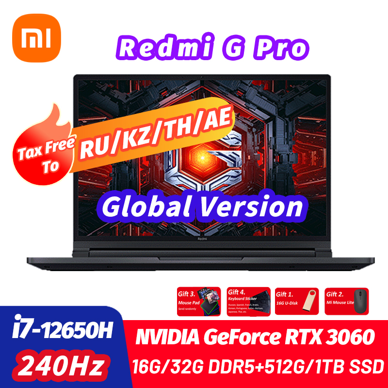 Xiaomi Redmi G Pro Gaming Book Laptop 2022 Intel Core i7-12650H 16G/32G DDR5+512G/1TB SSD RTX3060 GPU 240Hz Game Notebook PC
