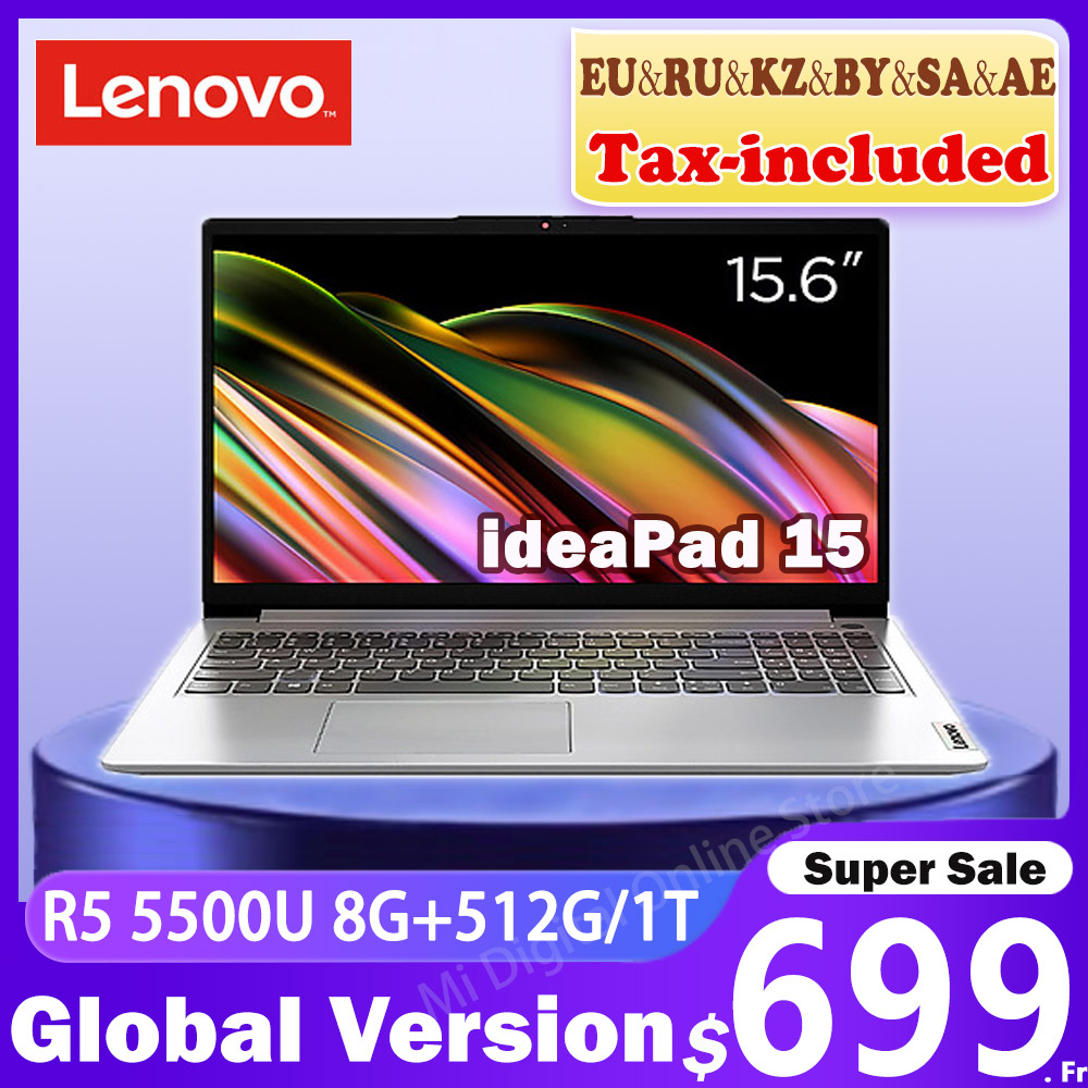 Lenovo IdeaPad 15 2022 AMD R5 5500U 8GB RAM 512GB/1TB SSD 15.6 inch 1920X1080 Protable Notebook Windows11 Computer WIFI5