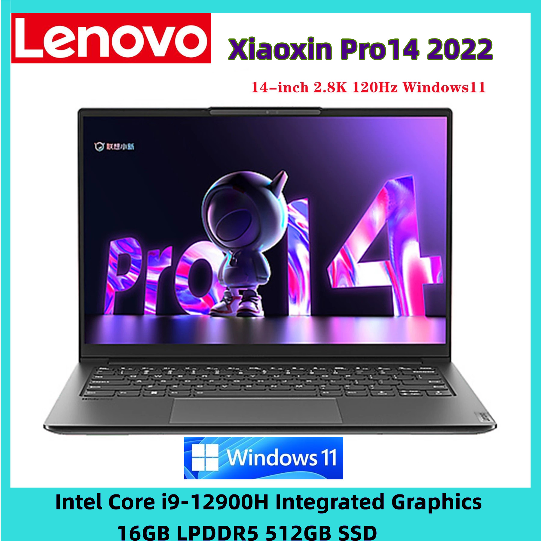 Lenovo Xiaoxin Pro14 Laptop New Intel Core i9-12900H Windows 11 14-inch 16GB RAM 512GB SSD 2.8K 120Hz Screen Ultraslim Notebook