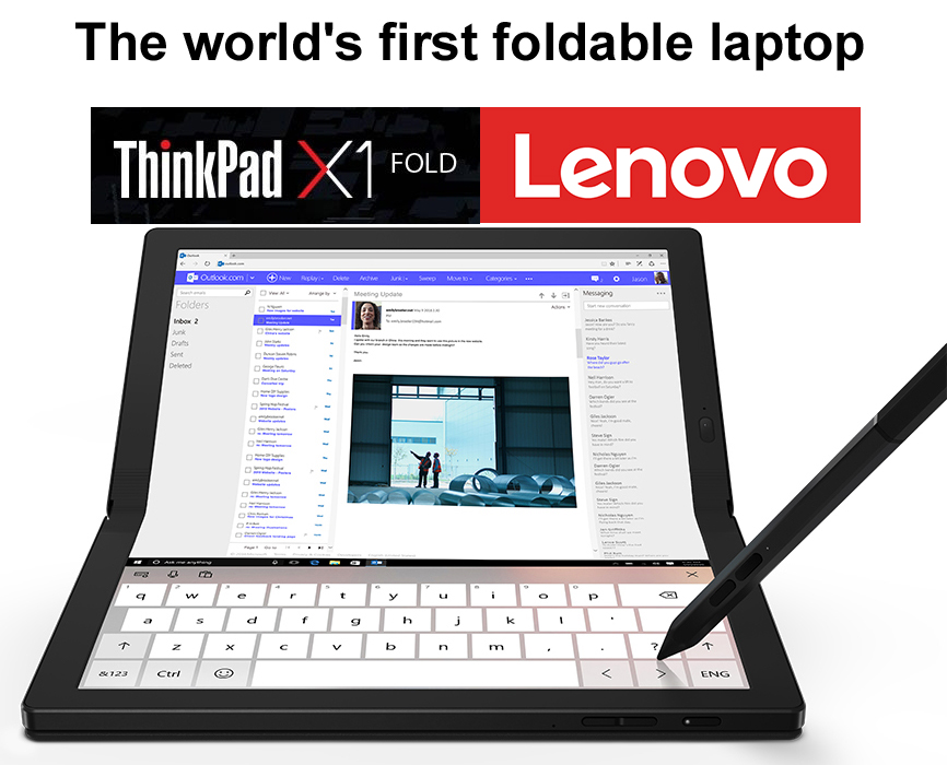 World's First Foldable PC Lenovo ThinkPad X1 Fold Laptop With 13.3 Inch 2K OLED Touch Screen i5-L16G7 8GB 512GB UHD Graphics