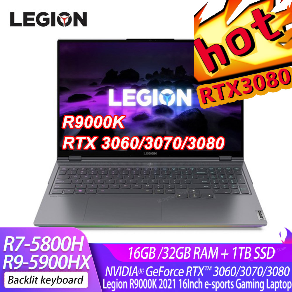 Lenovo Legion R9000K 2021 e-sports 16inch Gaming Laptop 7nm R9-5900HX/R7 5800H GeForce RTX 3060/3070/3080 2.5K Backlit Keyboard