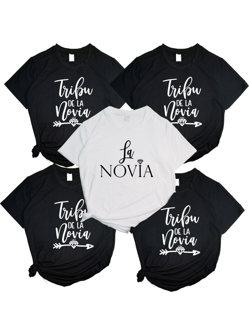 Women La Novia Spain Inscriptions Team Bride Femme Wedding Shower T-Shirt Girl Bachelorette Hen Party T Shirts T45