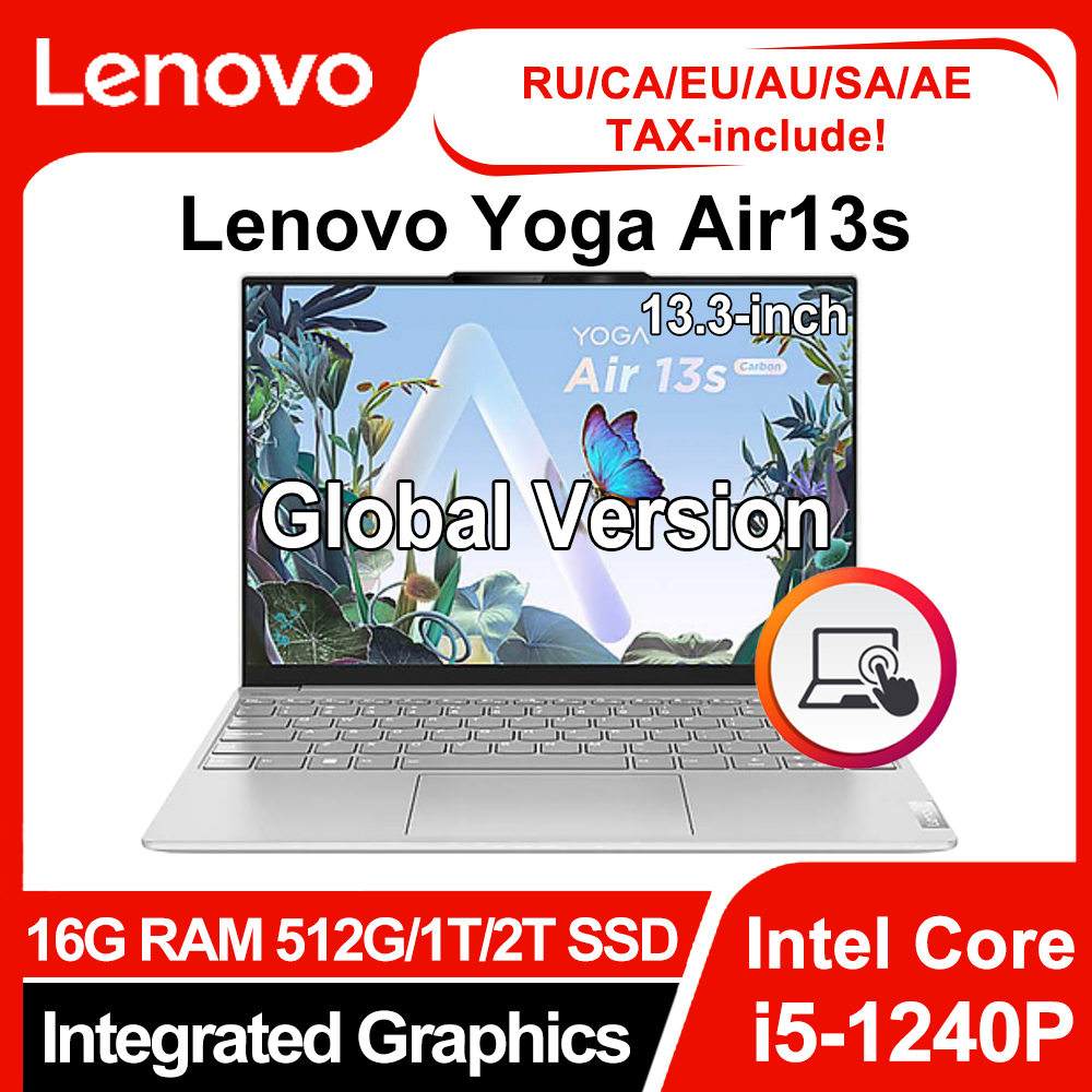 New Lenovo Yoga Air13s 2022 Carbon Laptop Intel Core 12Th i5-1240P 16G RAM 512G/1TB/2TB SSD 2.5K 90Hz Touch Screen Thin Light PC