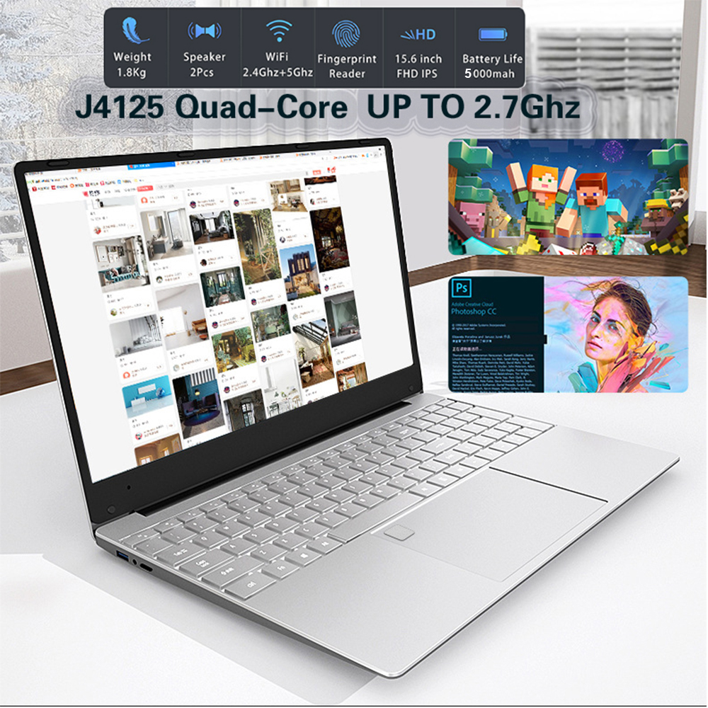 12GB RAM IPS Laptop DDR4 15.6 Inch Notebook 256G/512G/1TB SSD Windows Pro MS Office Fingerprint Backlit 2.4G/5G WiFi