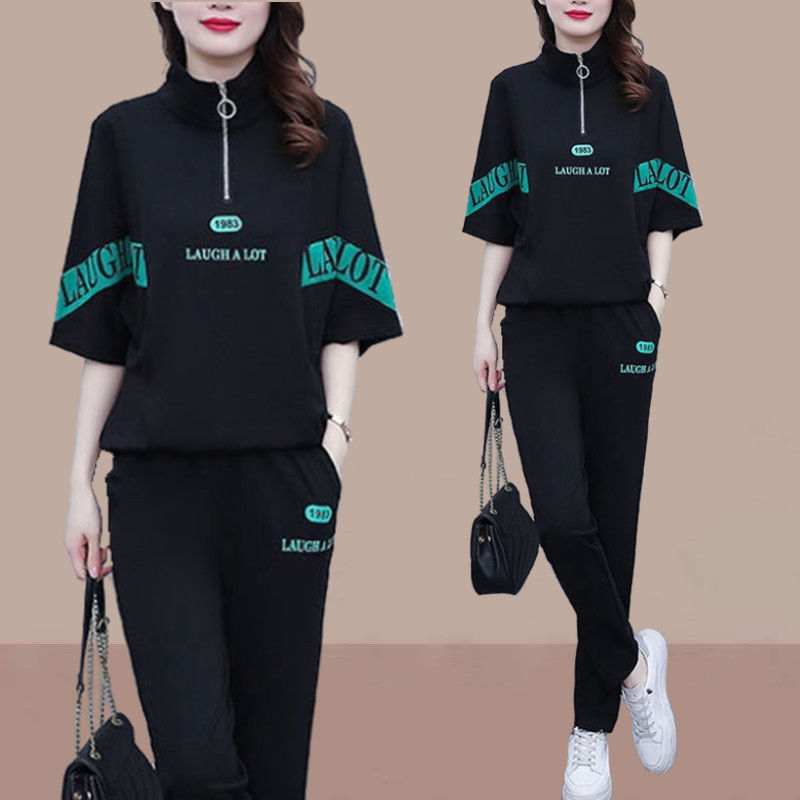 Summer sports suit women's large size women's fat sister new Korean version loose everything temperament casual two-piece set