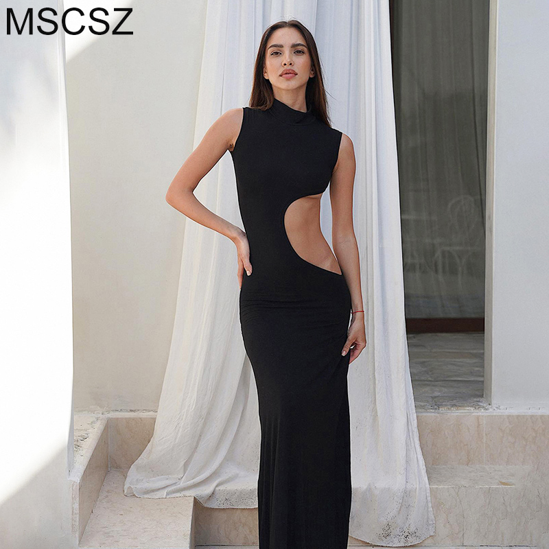 Cut Out Black Maxi Dress Women Elegant Party Dress For Women 2023 Sleeveless Long Summer Dress Bodycon Tank Dresses