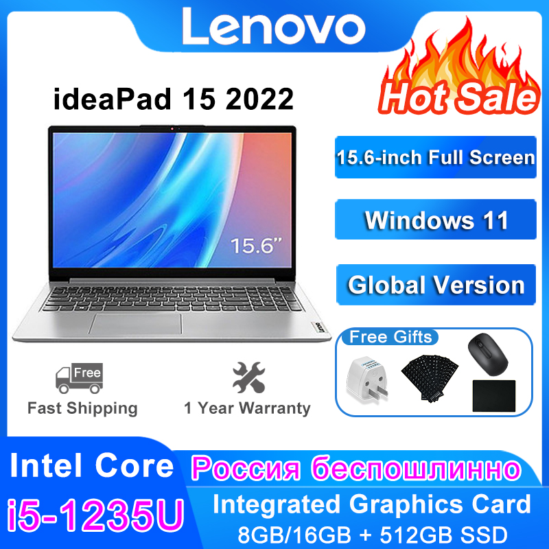 Lenovo ideaPad 15 2022 Core 15.6" Laptop 12th Gen Intel Core i5-1235U 8G/16G+512G SSD Integrated Graphics Notebook Windows 11 PC
