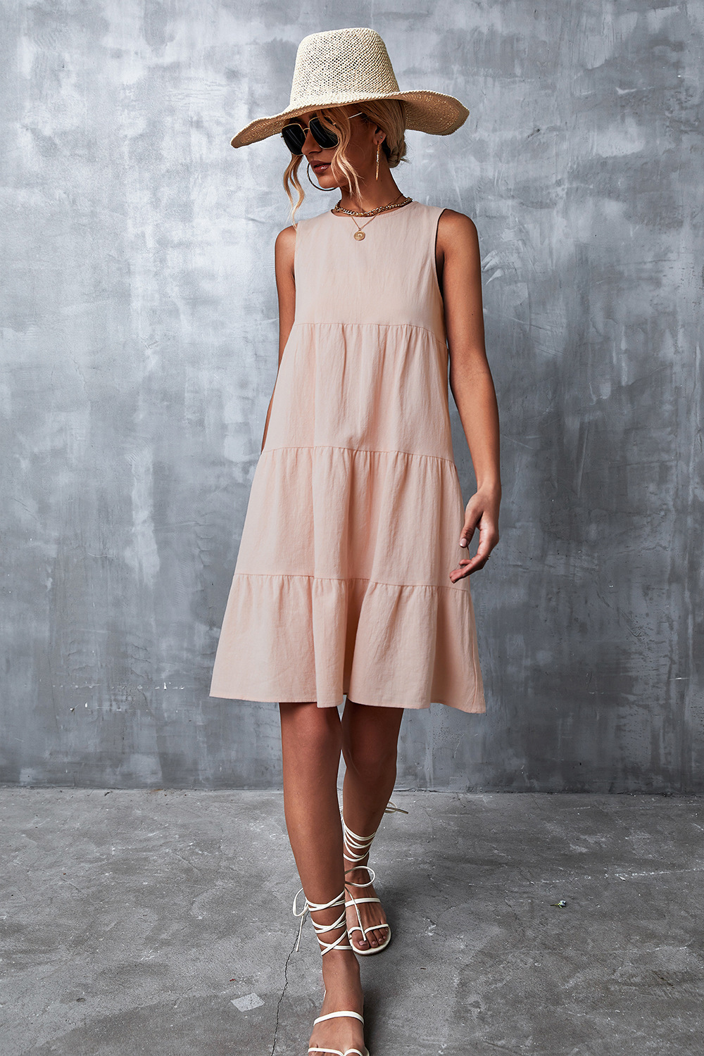 2023 Summer Dress  Loose Cotton Linen Casual O-neck Sleeveless  Short Dresses  Female Holiday Beach Sundress Vestido  for Women