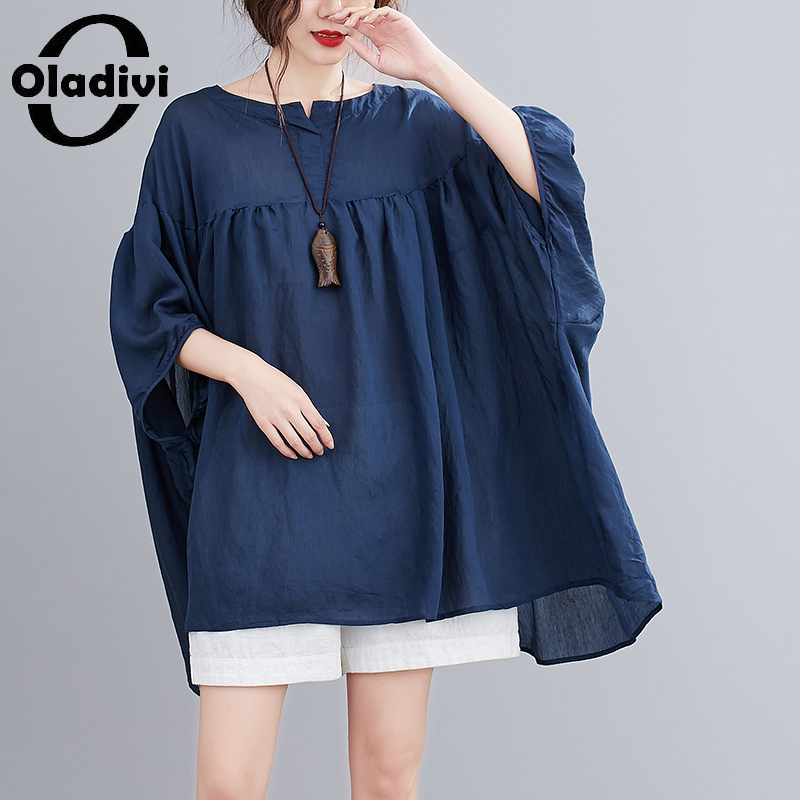 Oladivi Oversized Women Clothing Casual Loose Short Sleeve Blouse Shirts 2022 Summer New Arrival Female Blusas 5026 5XL 6XL 8XL
