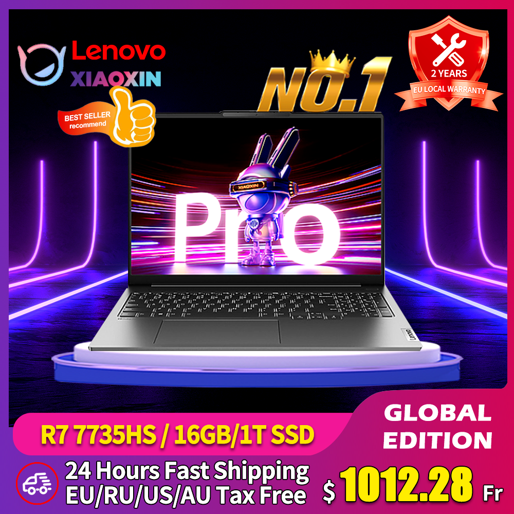 Lenovo Xiaoxin Pro 16 2023 Laptop Ryzen R7 7735HS Ultrabook 16G/32G RAM 1T/2T SSD 16-inch 2.5K 120Hz IPS Full Screen Notebook