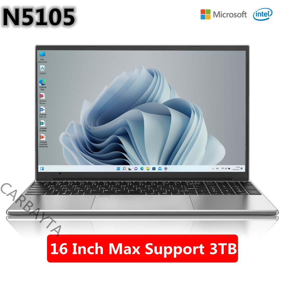 16inch Laptop Intel N5105 Netbook Business Office 12GB RAM Max 3072GB SSD Pc Gamer Windows 10 11 Pro Gaming Notebook Portable