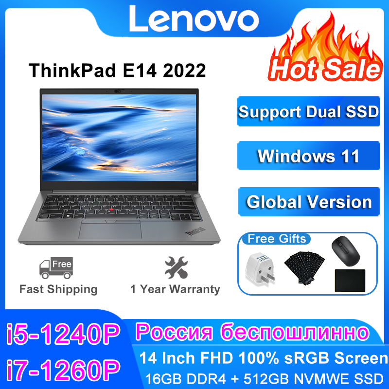 Lenovo Laptop ThinkPad E14 2022 12th Gen i5-1240P/i7-1260P Intel Xe 16GB 512GB SSD 14 Inch FHD 100% sRGB Screen Windows 11