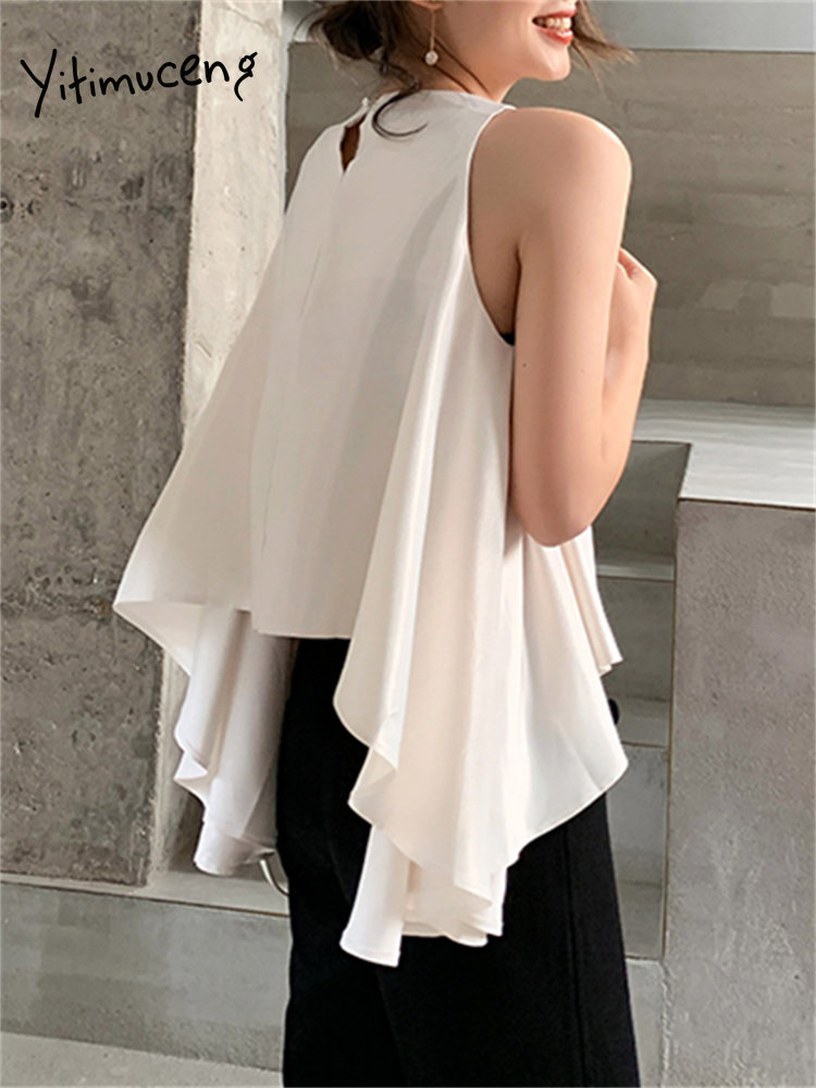 Yitimuceng Chiffon Tank Top Women 2023 New Fashion Summer Loose Streetwear Hollow Out Y2k Tops Chic Sleeveless Women Clothing