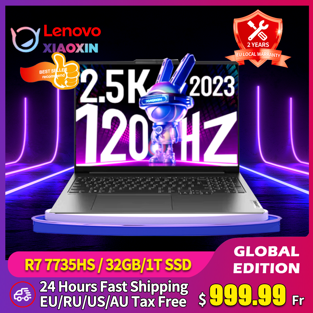 2023 Lenovo Xiaoxin Pro16 Laptop Ryzen R7 7735HS Ultrabook 16G/32G RAM 1T/2T SSD 16-inch 2.5K 120Hz IPS Full Screen Notebook