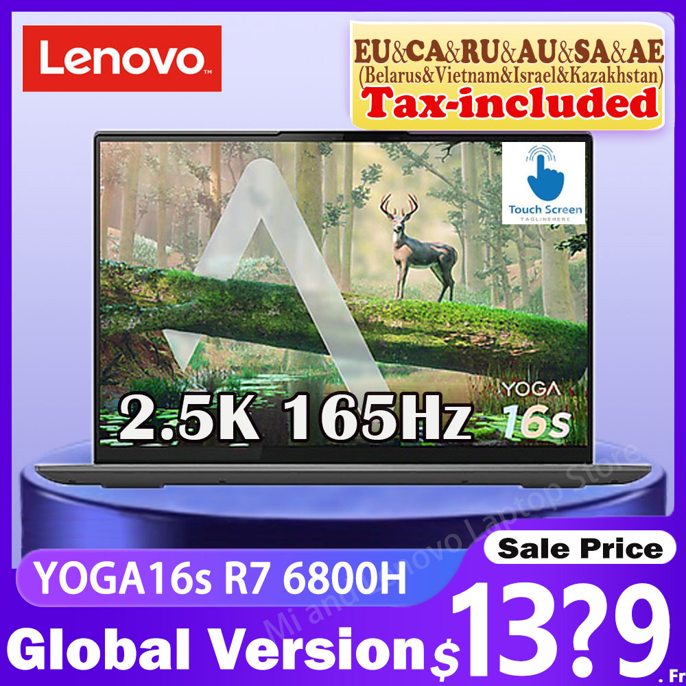 Lenovo YOGA 16s 2022 Ryzen R7 6800H AMD Radeon 680M 16G RAM 512GB/1TB/2TB SSD 16Inch 2.5K 165Hz Touch Screen Notebook PC