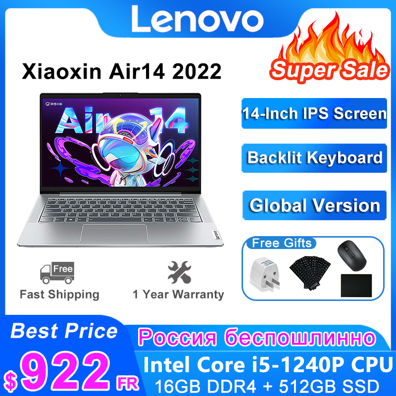 Lenovo Xiaoxin Air14 Laptop 2022 12th Gen Intel Core Edition I5-1240P 16GB 512GB SSD Windows 11 14-Inch Thin-Light Notebook