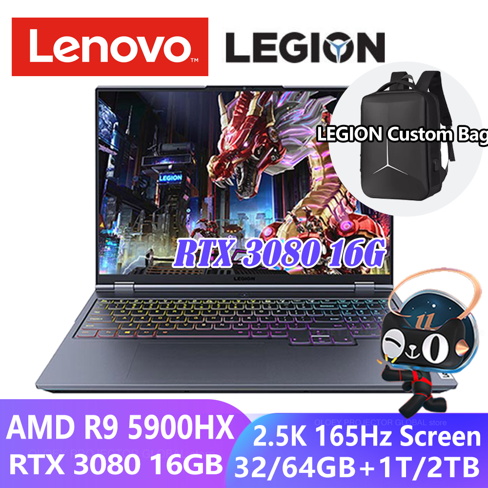 Lenovo Legion R9000K Gaming Laptop 2021 e-sports 16inch  AMD R9-5900HX 32G/64G RAM 1TB SSD RTX 3080 16G 2.5K 165Hz Backlit metal